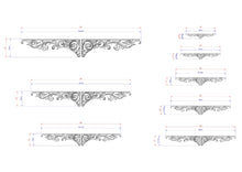 Load image into Gallery viewer, a collection of ornate, decorative metal designs or patterns, likely intended for use in shelving or other applications. The designs are shown in various sizes and orientations, providing a visual representation of the different styles and variations. The image does not contain any text, and the descriptions provided should be used cautiously to avoid redundancy and ensure clarity.