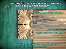Load image into Gallery viewer, The image is a promotional image for Master Oak, a company that specializes in painting products. It features a close-up of a wooden panel with a decorative design, along with a sample of the product and a multi-toned wood sample. The text on the image provides information about the product, including that it allows for savings if the product is painted, and that the product texture and color may vary from the sample shown. The image also mentions that adjacent pieces have different shades.