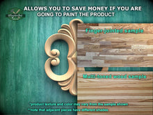 Load image into Gallery viewer, The image is a promotional advertisement for Master Oak Paint, showcasing two different types of wood samples. The left side displays a finger-jointed sample, while the right side shows a multi-toned wood sample. The text on the image provides information about the product, including that it allows you to save money if you are going to paint the product, and that the product texture and color may vary from the sample shown. The text also mentions that adjacent pieces have different shades.