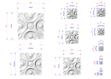 Load image into Gallery viewer, various sizes of a decorative stone or concrete piece, each with its own unique design. The sizes are indicated in centimeters, and the image is a collage of multiple pictures showcasing different aspects of the decorative piece.