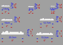 Load image into Gallery viewer, various measurements and dimensions of different objects, such as crown molding, in centimeters.