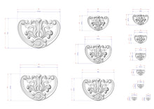 Load image into Gallery viewer, a collection of various sizes of ornate, decorative designs or patterns, likely representing a collection of images or a series of images. The designs are in a silver color and appear to be intricate and detailed. The image does not contain any text or specific information about the content or context of the images.