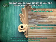 Load image into Gallery viewer, The image is a collage of three different wood samples, each with a different texture and color, showcasing the variety of multi-toned wood. The text in the image provides information about the samples, including that they allow for savings if the product is painted, and that the product texture and color may vary from the sample shown. The text also mentions that adjacent pieces have different shades.