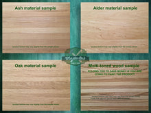 Load image into Gallery viewer, The image is a collage of four different wood samples, each with a label indicating the type of wood used.