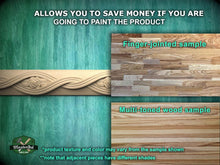 Load image into Gallery viewer, The image is a collage of three different wood samples, each showcasing a distinct texture and color. The text above the samples states that the product texture and color may vary from the sample shown, and that adjacent pieces have different shades.