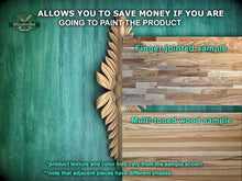 Load image into Gallery viewer, The image is a promotional image for Master Oak Paint, showcasing a variety of wood samples. It features a green wooden background with a wooden leaf design, and the text highlights the benefits of painting the product, such as saving money and the ability to customize the product's texture and color. The image also includes a sample of a finger-jointed wood sample and a multi-toned wood sample, demonstrating the different shades and finishes available.