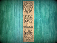 Load image into Gallery viewer, Custom order. Narnia carved door panels: Set of three pcs - Lion head, tree and sunset, material - Ash wood