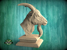 Load image into Gallery viewer, Goat Wooden Finial for Staircase Newel Post, Goat finial bed post, Goat statue of wood, Wooden Goatt statue cap