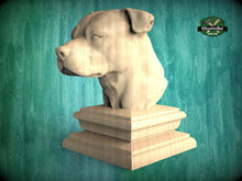 Load image into Gallery viewer, Pitbull bust made of wood, Pitbull Wooden Finial for Staircase Newel Post, Pitbull finial bed post