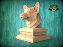Load image into Gallery viewer, Corgi bust made of wood, Unpainted, Corgi Wooden Finial for Staircase Newel Post, Corgi finial bed post