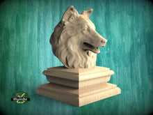 Load image into Gallery viewer, Sheltie bust made of wood, Unpainted, Sheltie Wooden Finial for Staircase Newel Post, Sheltie finial bed post
