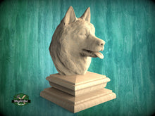 Load image into Gallery viewer, Husky wooden statue, Husky finial bed post, Husky statue of wood, Wooden dog statue cap