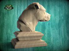 Load image into Gallery viewer, Pitbull bust made of wood, Pitbull Wooden Finial for Staircase Newel Post, Pitbull finial bed post