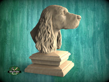 Load image into Gallery viewer, English Cocker Spaniel wooden statue, English Cocker Spaniel finial bed post, Cocker Spaniel statue of wood, Wooden dog statue cap