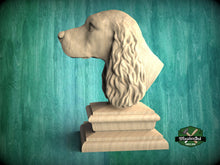 Load image into Gallery viewer, English Cocker Spaniel wooden statue, English Cocker Spaniel finial bed post, Cocker Spaniel statue of wood, Wooden dog statue cap