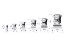 Load image into Gallery viewer, Pug bust made of wood, Unpainted, Pug Wooden Finial for Staircase Newel Post, Pug finial bed post