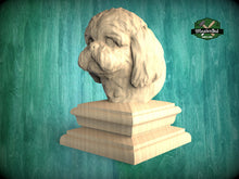 Load image into Gallery viewer, Shih Tzu bust made of wood, Unpainted, Shih Tzu Wooden Finial for Staircase Newel Post, Shih Tzu finial bed post
