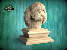Load image into Gallery viewer, Shih Tzu bust made of wood, Unpainted, Shih Tzu Wooden Finial for Staircase Newel Post, Shih Tzu finial bed post