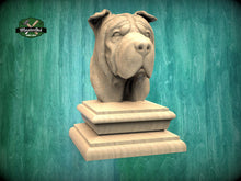 Load image into Gallery viewer, Shar-Pei Statue made of wood, Shar Pei Wooden Finial for Staircase Newel Post, Shar-Pei finial bed post, SharPei statue of wood