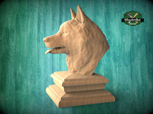 Load image into Gallery viewer, Husky wooden statue, Husky finial bed post, Husky statue of wood, Wooden dog statue cap