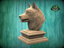 Load image into Gallery viewer, Husky wooden statue, Husky finial bed post, Husky statue of wood, Wooden dog statue cap