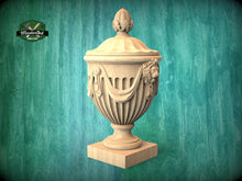 Load image into Gallery viewer, Handcrafted Wooden Classical Urn with Lion's Head Relief - Decorative Neoclassical Vase