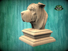 Load image into Gallery viewer, Shar-Pei Statue made of wood, Shar Pei Wooden Finial for Staircase Newel Post, Shar-Pei finial bed post, SharPei statue of wood