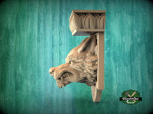 Load image into Gallery viewer, Angry Wolf Head Corbel - Intricately Carved Wooden Wolf Shelf Bracket, Majestic Wolf Wall Accent for Rustic Interiors