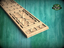 Load image into Gallery viewer, Carved Flower Moulding – Decorative Wooden Rosette Strip, Option 1,  40" , 1 pc, Unpainted, Rectangular Wooden Baguette, Furniture Moulding