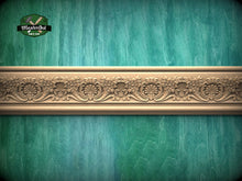 Load image into Gallery viewer, Renaissance Floral Wood Carved Molding – Artistic Elegance, 40" , 1 pc, Unpainted, Symmetrical Flower Scrollwork , Furniture Baguette