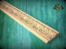 Load image into Gallery viewer, Renaissance Floral Wood Carved Molding – Artistic Elegance, 40" , 1 pc, Unpainted, Symmetrical Flower Scrollwork , Furniture Baguette