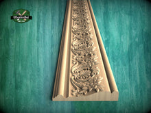 Load image into Gallery viewer, Renaissance Floral Wood Carved Molding – Artistic Elegance, 40" , 1 pc, Unpainted, Symmetrical Flower Scrollwork , Furniture Baguette