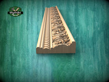 Load image into Gallery viewer, Revival Carved Wood Moulding with Fleur-de-Lis Accent, 40" Elegant Wood Detail, 1 pc, Unpainted, Carved Moulding