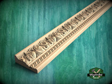 Load image into Gallery viewer, Revival Carved Wood Moulding with Fleur-de-Lis Accent, 40" Elegant Wood Detail, 1 pc, Unpainted, Carved Moulding