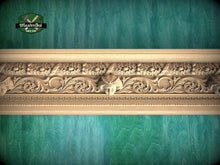 Load image into Gallery viewer, Carved Wooden Molding with Mask and Oak Leaf Pattern – Classic Interior Element, 40" Elegant Wood Detail, 1 pc, Unpainted, Carved Moulding