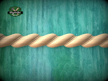 Load image into Gallery viewer, Spiral Carved Wooden Moulding – Classical Design Accen, 40" Elegant Wood Detail, 1 pc, Unpainted, Carved Baguette, Twisted Rope Wood Molding