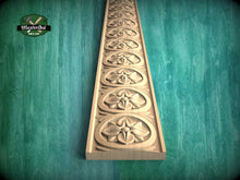 Load image into Gallery viewer, Classic Carved Wood Molding – Symmetrical Rosette Design,  40" , 1 pc, Unpainted, Hardwood Rosette Detail, Furniture Moulding