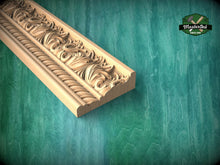 Load image into Gallery viewer, Revival Carved Wood Moulding with Fleur-de-Lis Accent, 40" Elegant Wood Detail, 1 pc, Unpainted, Carved Moulding