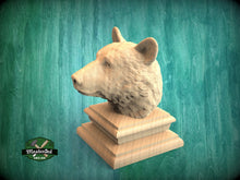Load image into Gallery viewer, Black Bear Wooden Finial for Staircase Newel Post, Black Bear finial bed post, Black Bear statue of wood, Wooden Black Bear statue cap