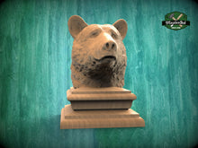 Load image into Gallery viewer, Black Bear Wooden Finial for Staircase Newel Post, Black Bear finial bed post, Black Bear statue of wood, Wooden Black Bear statue cap