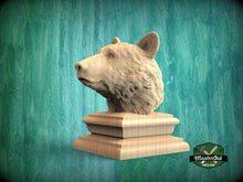Load image into Gallery viewer, Black Bear Wooden Finial for Staircase Newel Post, Black Bear finial bed post, Black Bear statue of wood, Wooden Black Bear statue cap