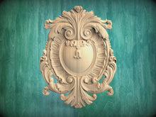 Load and play video in Gallery viewer, Classic Wooden Shield Onlay, Artisanal Baroque Flourishes for Prestigious Interiors, 1 pc, Unpainted, Home Wall Embellishments, wooden trims