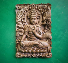Load image into Gallery viewer, Guanyin and Dragon, Kuan Yin, wooden carving wall art