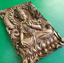 Load image into Gallery viewer, Guanyin and Dragon, Kuan Yin, wooden carving wall art