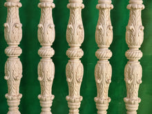 Load image into Gallery viewer, Carved balustrade of wood, carved banister of wood, stair balusters, Custom size wood balusters for stairs