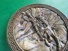 Load image into Gallery viewer, PERUN God round panno, wooden carved picture crafted carving wooden Witch craft God statue Altar Perun statue, Wall art, Wall decor