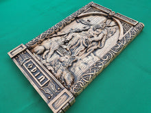 Load image into Gallery viewer, God ODIN on the throne , Scandinavian God, Celtic wood carving, Viking carving, wooden carving