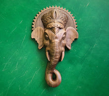 Load image into Gallery viewer, Wooden Lord Ganesha Head Wall Hanging ,Ganesha Elephant Head, Wood carving