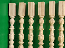 Load image into Gallery viewer, Carved balustrade of wood, carved banister of wood, stair balusters, Custom size wood balusters for stairs