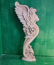 Load image into Gallery viewer, Lion carved post for stairs, Lion wooden sculpture, Lion statue, Lion First baluster Lion, Lion pillar, Custom size wooden balusters